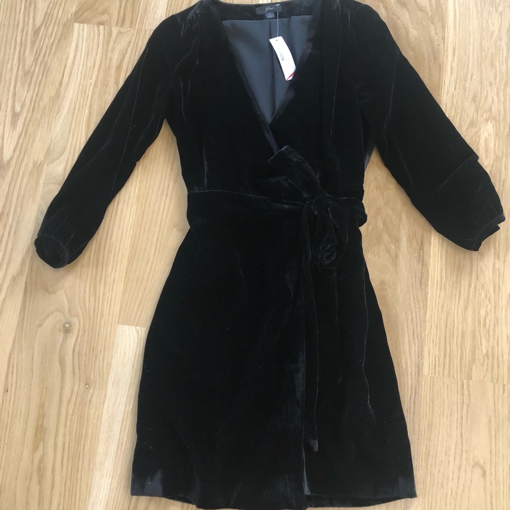 J. Crew black velvet wrap dress